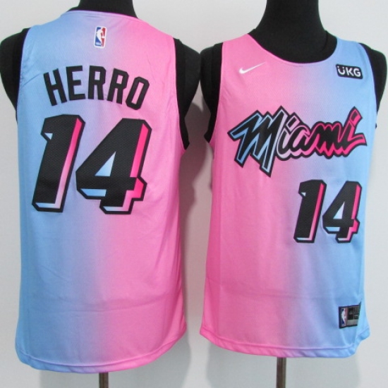 Men's Miami Heat 14 Tyler Herro Pink-Blue Swingman Basketball Jersey