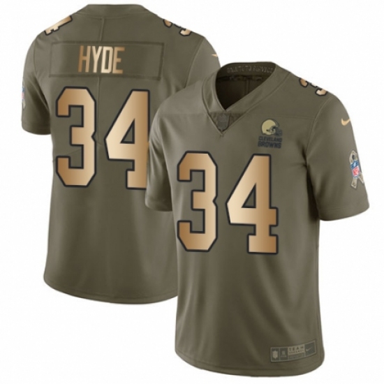 Youth Nike Cleveland Browns 34 Carlos Hyde Limited Olive/Gold 2017 Salute to Service NFL Jersey