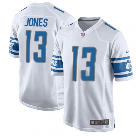 Men's Nike Detroit Lions 13 T.J. Jones Game White NFL Jersey