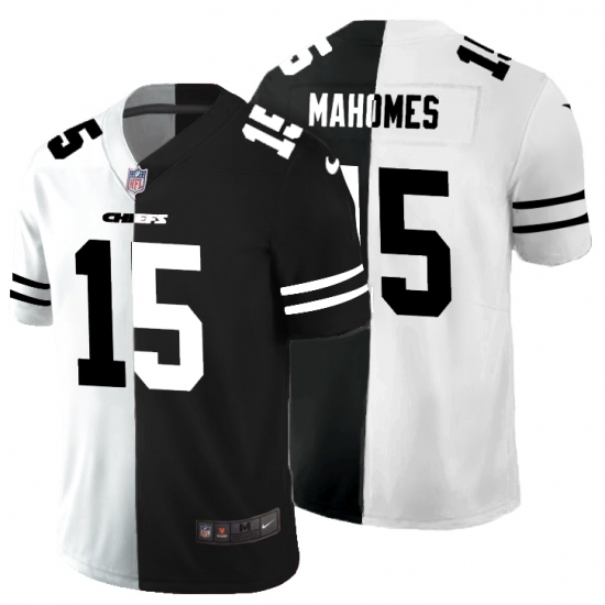 Men's Kansas City Chiefs 15 Patrick Mahomes Black White Limited Split Fashion Football Jersey