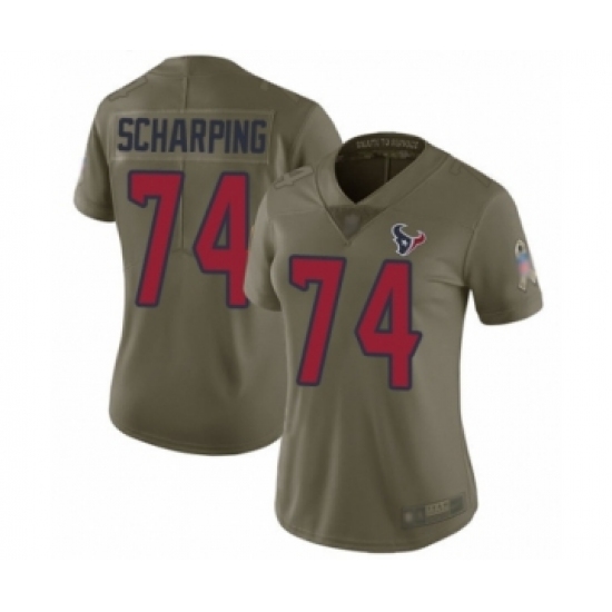 Women's Houston Texans 74 Max Scharping Limited Olive 2017 Salute to Service Football Jersey