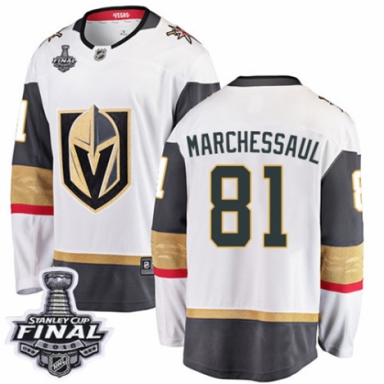 Men's Vegas Golden Knights 81 Jonathan Marchessault Authentic White Away Fanatics Branded Breakaway 2018 Stanley Cup Final NHL Jersey