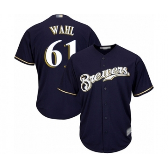 Youth Milwaukee Brewers 61 Bobby Wahl Authentic Navy Blue Alternate Cool Base Baseball Player Jersey