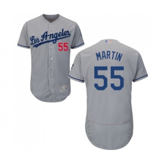Men's Los Angeles Dodgers 55 Russell Martin Grey Road Flex Base Authentic Collection Baseball Jersey