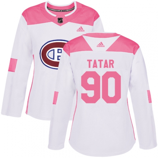 Women's Adidas Montreal Canadiens 90 Tomas Tatar Authentic White Pink Fashion NHL Jersey