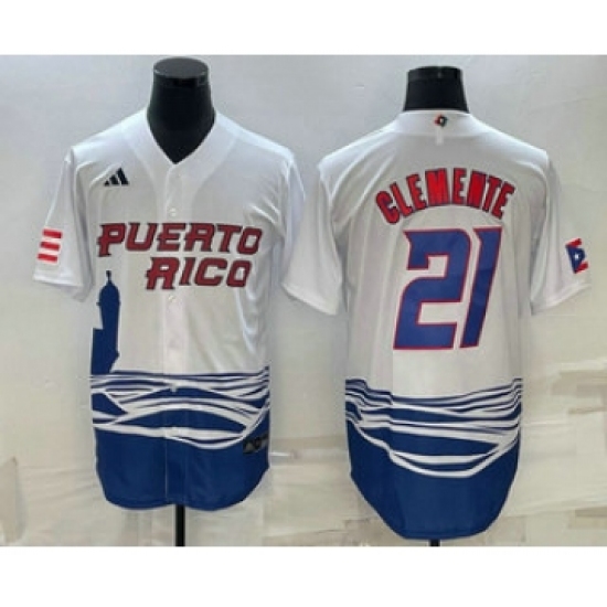 Men's Puerto Rico Baseball 21 Roberto Clemente 2023 White World Baseball Classic Stitched Jerseys