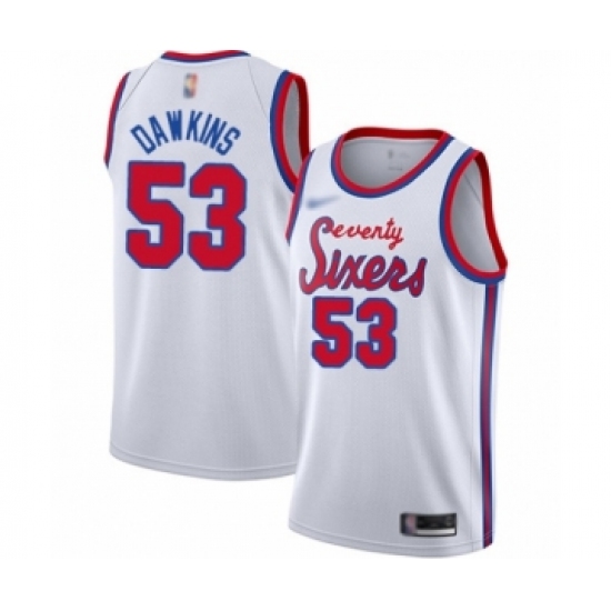 Men's Philadelphia 76ers 53 Darryl Dawkins Authentic White Hardwood Classics Basketball Jersey