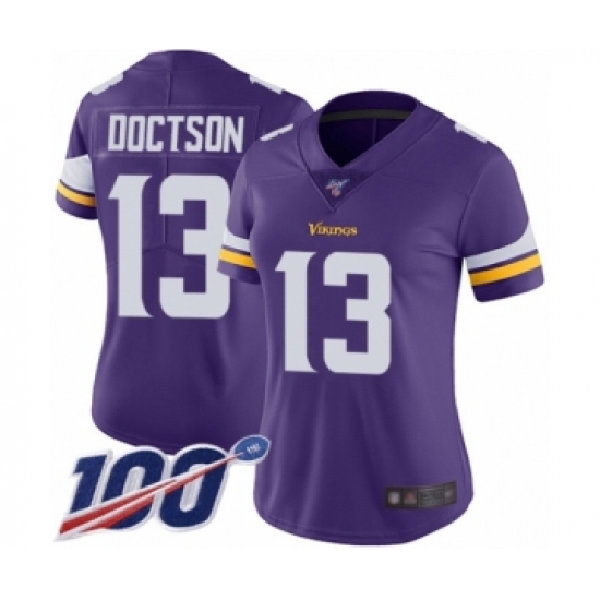 Women's Minnesota Vikings 13 Josh Doctson Purple Team Color Vapor Untouchable Limited Player 100th Season Football Jersey