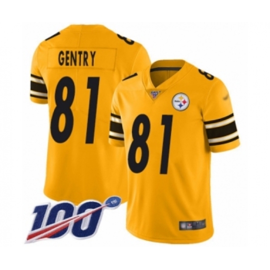 Youth Pittsburgh Steelers 81 Zach Gentry Limited Gold Inverted Legend 100th Season Football Jersey