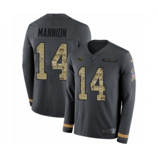 Youth Nike Los Angeles Rams 14 Sean Mannion Limited Black Salute to Service Therma Long Sleeve NFL Jersey
