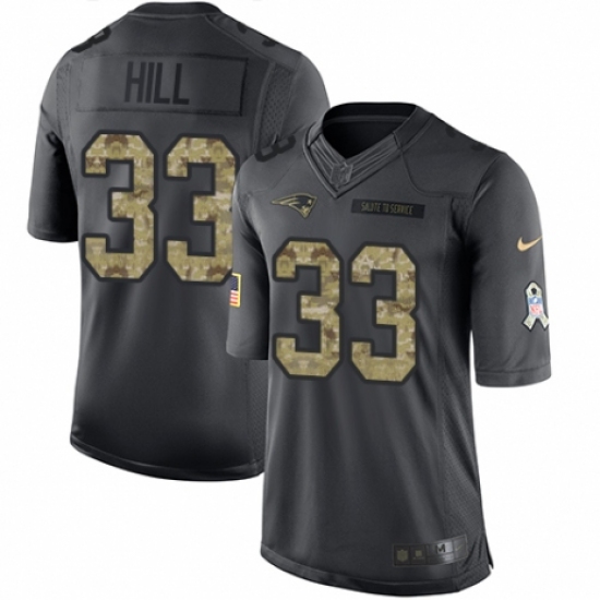 Men's Nike New England Patriots 33 Jeremy Hill Limited Black 2016 Salute to Service NFL Jersey