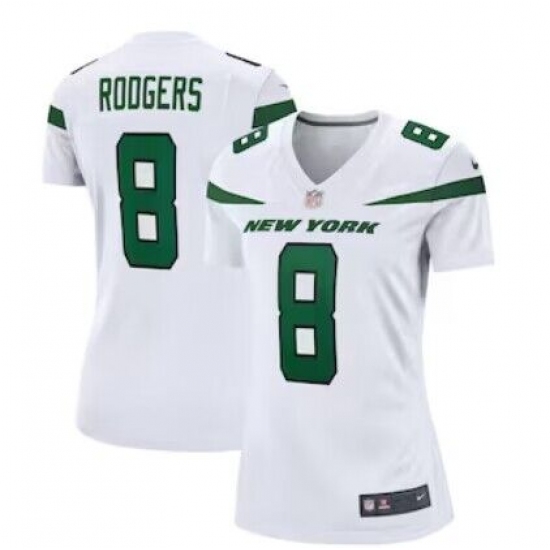 Women's New York Jets 8 Aaron Rodgers White 2023 Vapor Untouchable Stitched Nike Limited Jersey
