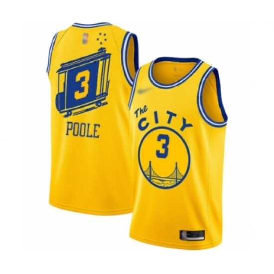 Men's Golden State Warriors 3 Jordan Poole Authentic Gold Hardwood Classics Basketball Jersey - The City Classic Edition