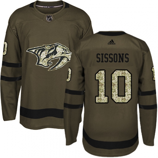 Men's Adidas Nashville Predators 10 Colton Sissons Authentic Green Salute to Service NHL Jersey