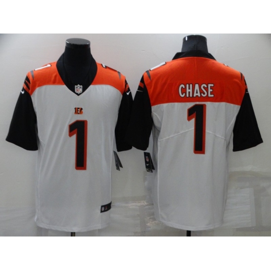 Men's Cincinnati Bengals 1 Ja'Marr Chase Nike White Draft First Round Pick Limited Jersey