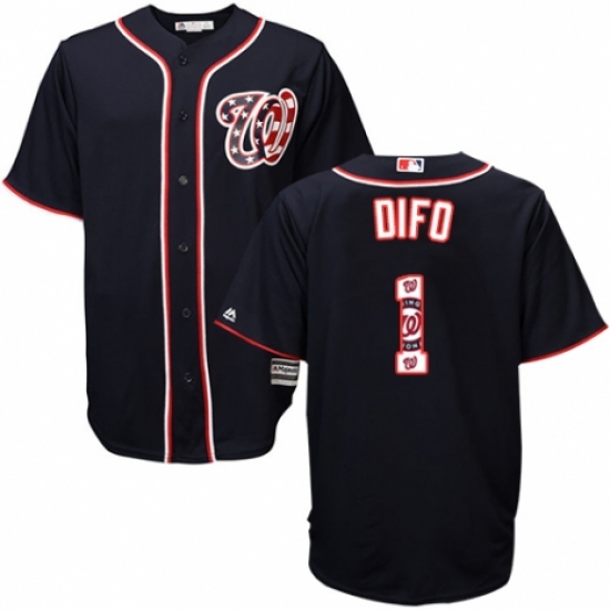 Men's Majestic Washington Nationals 1 Wilmer Difo Authentic Navy Blue Team Logo Fashion Cool Base MLB Jersey
