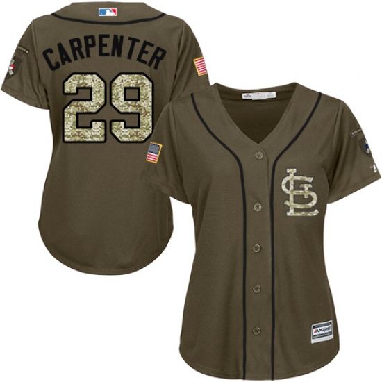 Women's Majestic St. Louis Cardinals 29 Chris Carpenter Authentic Green Salute to Service MLB Jersey