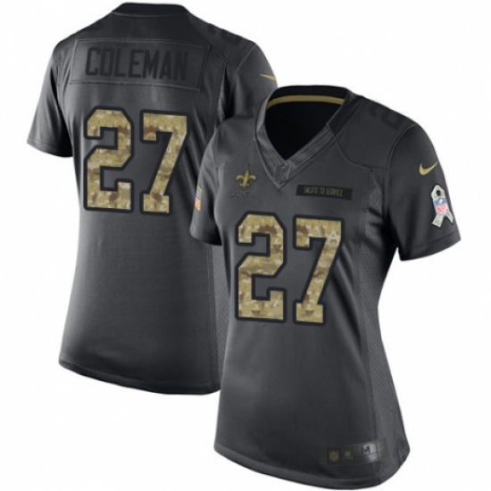 Women's Nike New Orleans Saints 27 Kurt Coleman Limited Black 2016 Salute to Service NFL Jersey