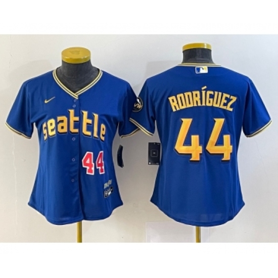 Women's Seattle Mariners 44 Julio Rodriguez Number Blue 2023 City Connect Cool Base Stitched Jersey