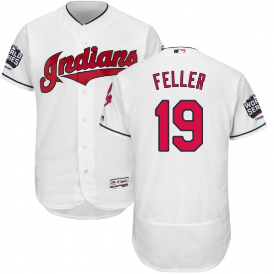 Men's Majestic Cleveland Indians 19 Bob Feller White 2016 World Series Bound Flexbase Authentic Collection MLB Jersey