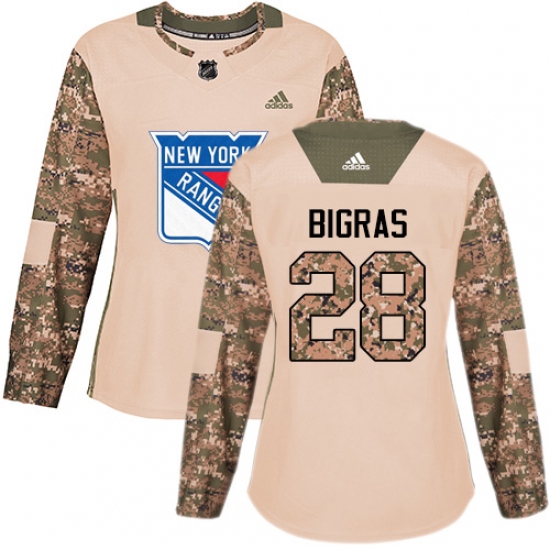 Women's Adidas New York Rangers 28 Chris Bigras Authentic Camo Veterans Day Practice NHL Jersey