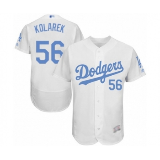 Men's Los Angeles Dodgers 56 Adam Kolarek Authentic White 2016 Father's Day Fashion Flex Base Baseball Player Jersey