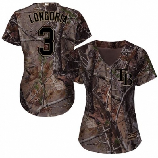 Women's Majestic Tampa Bay Rays 3 Evan Longoria Authentic Camo Realtree Collection Flex Base MLB Jersey