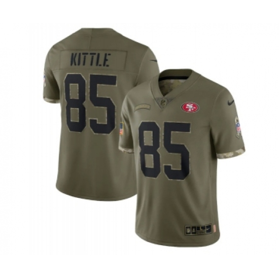 Men's San Francisco 49ers 85 George Kittle 2022 Olive Salute To Service Limited Stitched Jersey