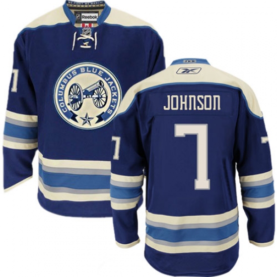 Women's Reebok Columbus Blue Jackets 7 Jack Johnson Authentic Navy Blue Third NHL Jersey