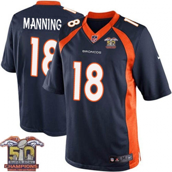 Youth Nike Denver Broncos 18 Peyton Manning Elite Navy Blue Alternate Super Bowl 50 Champions NFL Jersey