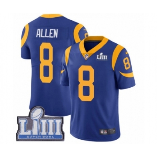 Men's Nike Los Angeles Rams 8 Brandon Allen Royal Blue Alternate Vapor Untouchable Limited Player Super Bowl LIII Bound NFL Jersey