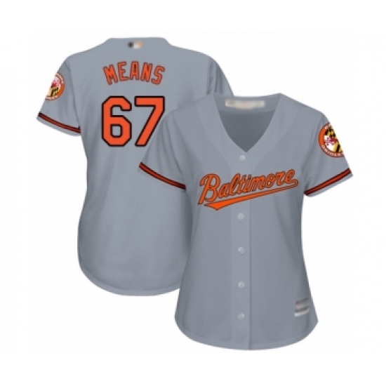 Women's Baltimore Orioles 67 John Means Authentic Grey Road Cool Base Baseball Jersey