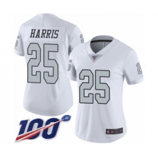 Women's Oakland Raiders 25 Erik Harris Limited White Rush Vapor Untouchable 100th Season Football Jersey