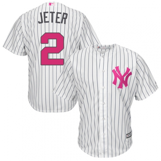Men's Majestic New York Yankees 2 Derek Jeter Replica White 2016 Mother's Day Cool Base MLB Jersey
