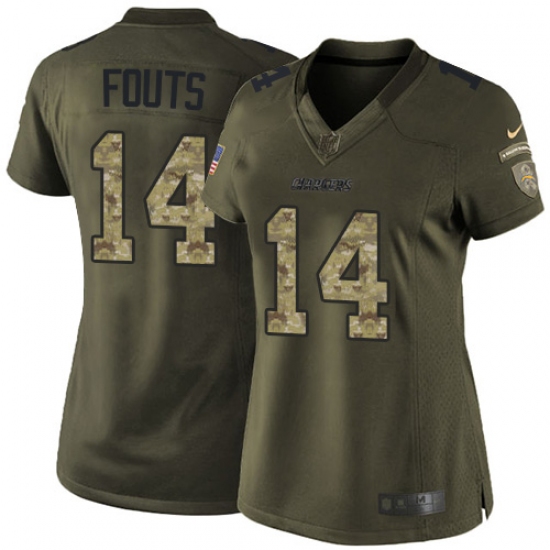 Women's Nike Los Angeles Chargers 14 Dan Fouts Elite Green Salute to Service NFL Jersey