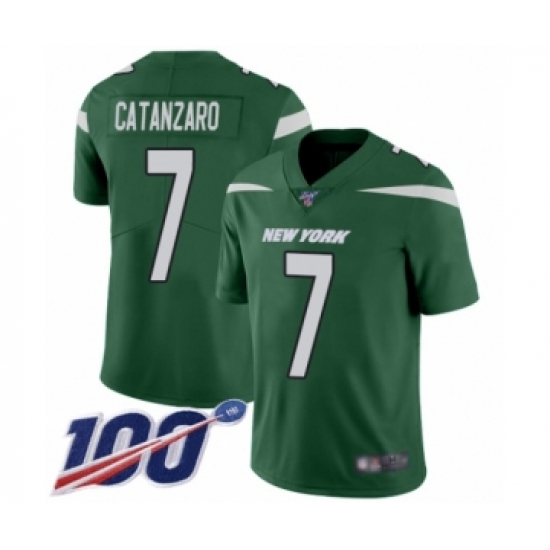 Men's New York Jets 7 Chandler Catanzaro Green Team Color Vapor Untouchable Limited Player 100th Season Football Jersey