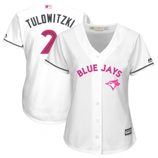 Women's Majestic Toronto Blue Jays 2 Troy Tulowitzki Authentic White Mother's Day Cool Base MLB Jersey
