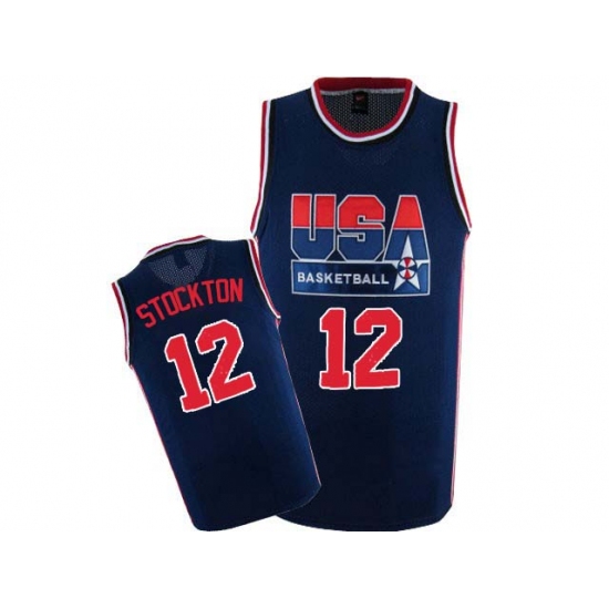 Men's Nike Team USA 12 John Stockton Swingman Navy Blue 2012 Olympic Retro Basketball Jersey