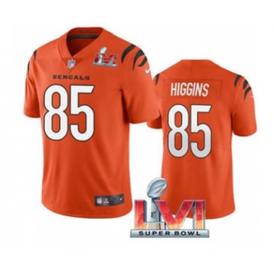 Men's Cincinnati Bengals 85 Tee Higgins Orange 2022 Super Bowl LVI Vapor Limited Stitched Jersey