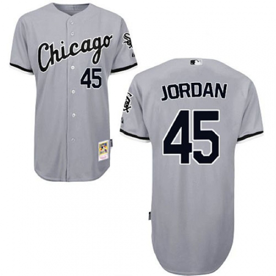 Men's Mitchell and Ness Chicago White Sox 45 Michael Jordan Authentic Grey Throwback MLB Jersey