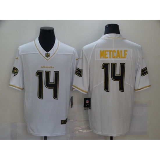 Men's Seattle Seahawks 14 D.K. Metcalf White Olive Gold Nike Limited Jersey