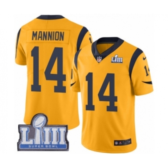 Men's Nike Los Angeles Rams 14 Sean Mannion Limited Gold Rush Vapor Untouchable Super Bowl LIII Bound NFL Jersey