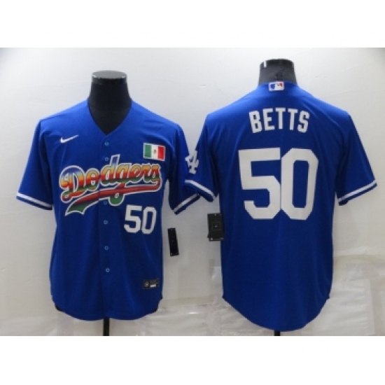 Men's Los Angeles Dodgers 50 Mookie Betts Blue Mexico Cool Base Nike Jersey