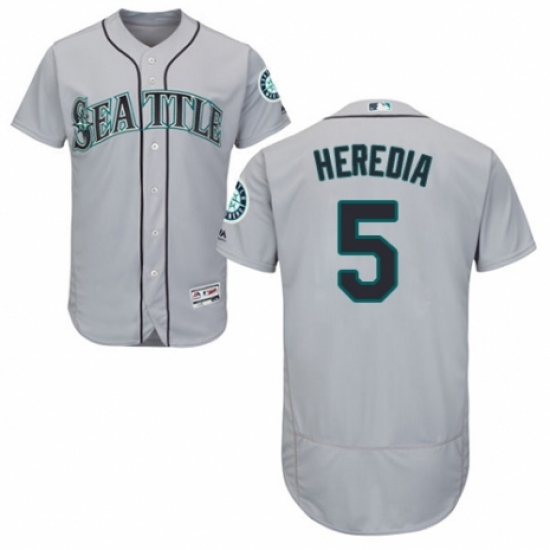 Men's Majestic Seattle Mariners 5 Guillermo Heredia Grey Road Flex Base Authentic Collection MLB Jersey