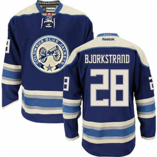 Men's Reebok Columbus Blue Jackets 28 Oliver Bjorkstrand Authentic Navy Blue Third NHL Jersey