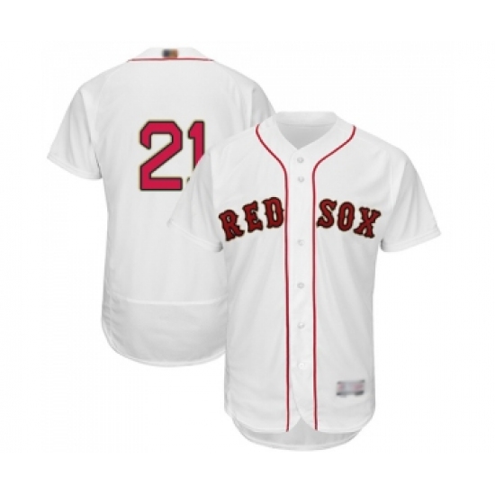 Men's Boston Red Sox 21 Roger Clemens White 2019 Gold Program Flex Base Authentic Collection Baseball Jersey