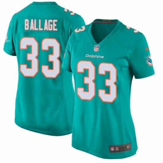 Women's Nike Miami Dolphins 33 Kalen Ballage Game Aqua Green Team Color NFL Jersey