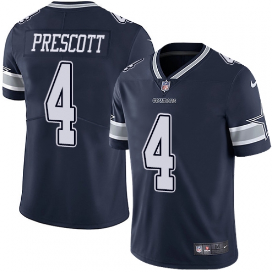 Men's Nike Dallas Cowboys 4 Dak Prescott Navy Blue Team Color Vapor Untouchable Limited Player NFL Jersey