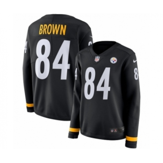 Women's Nike Pittsburgh Steelers 84 Antonio Brown Limited Black Therma Long Sleeve NFL Jersey