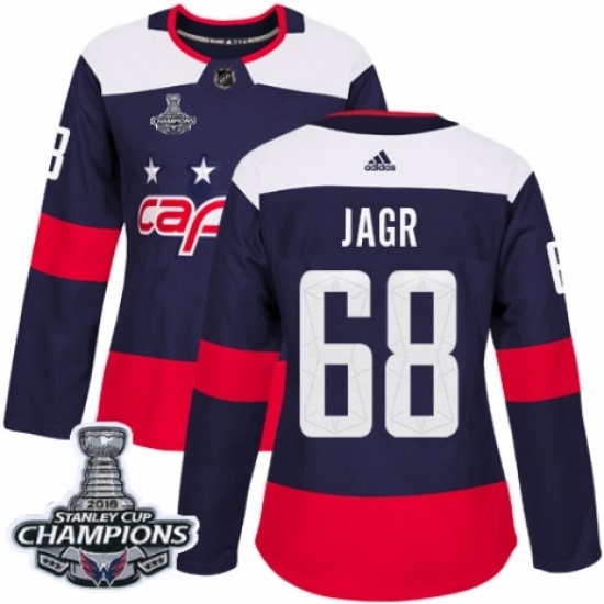 Women's Adidas Washington Capitals 68 Jaromir Jagr Authentic Navy Blue 2018 Stadium Series 2018 Stanley Cup Final Champions NHL Jersey